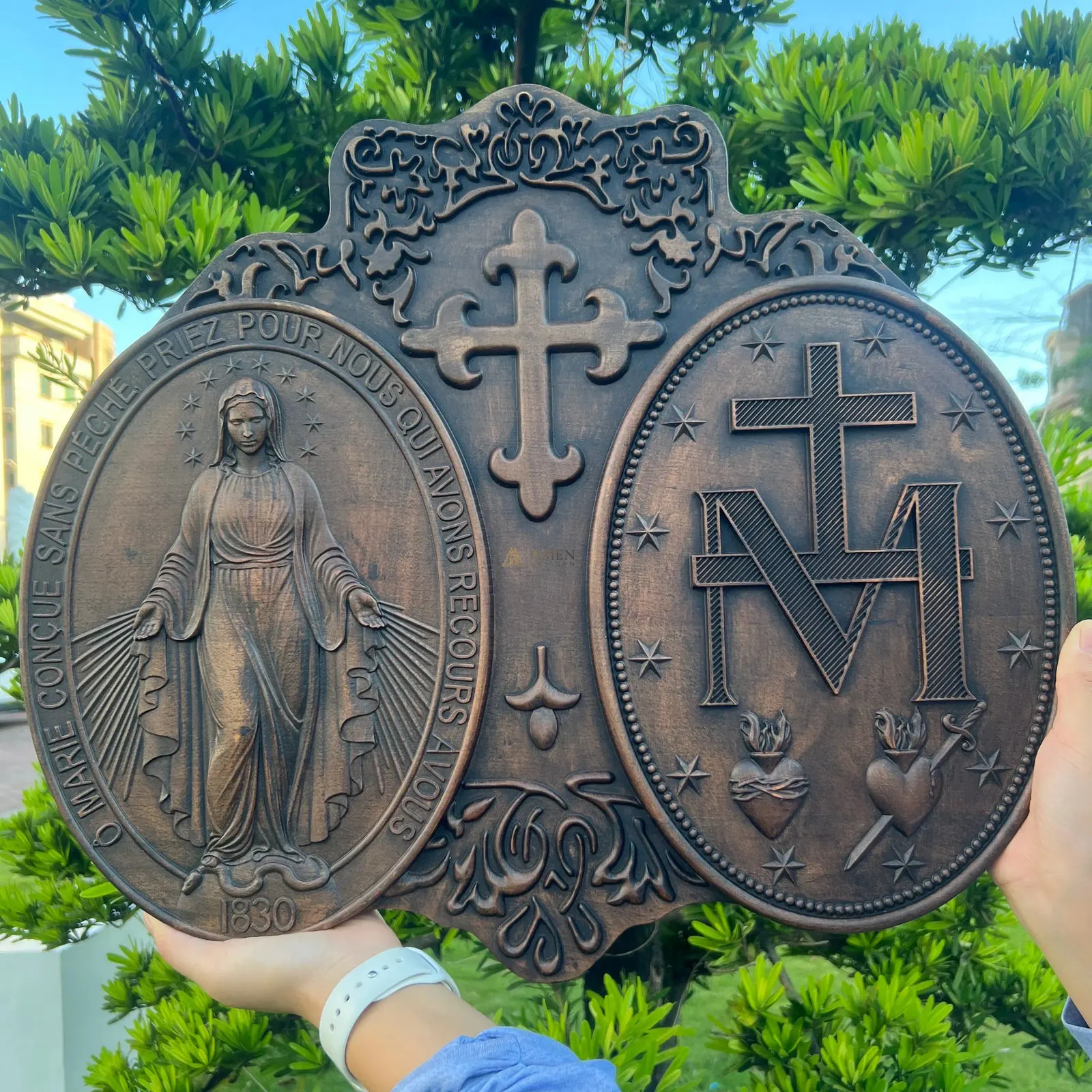 Miracle Medal Wood Carving Amen Artisan - Image 7