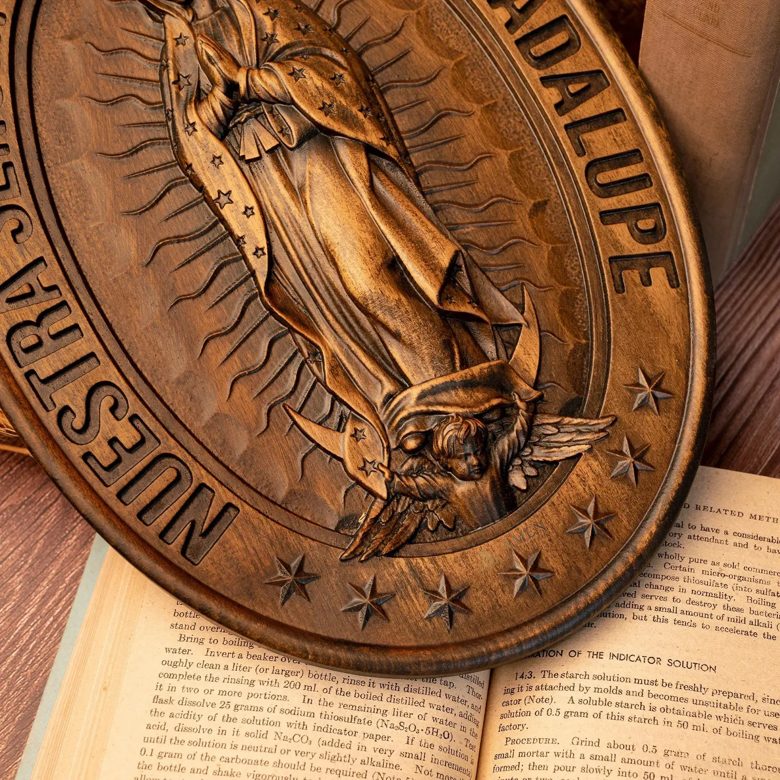 Our Lady of Guadalupe Wood Carving Amen Artisan - Image 7