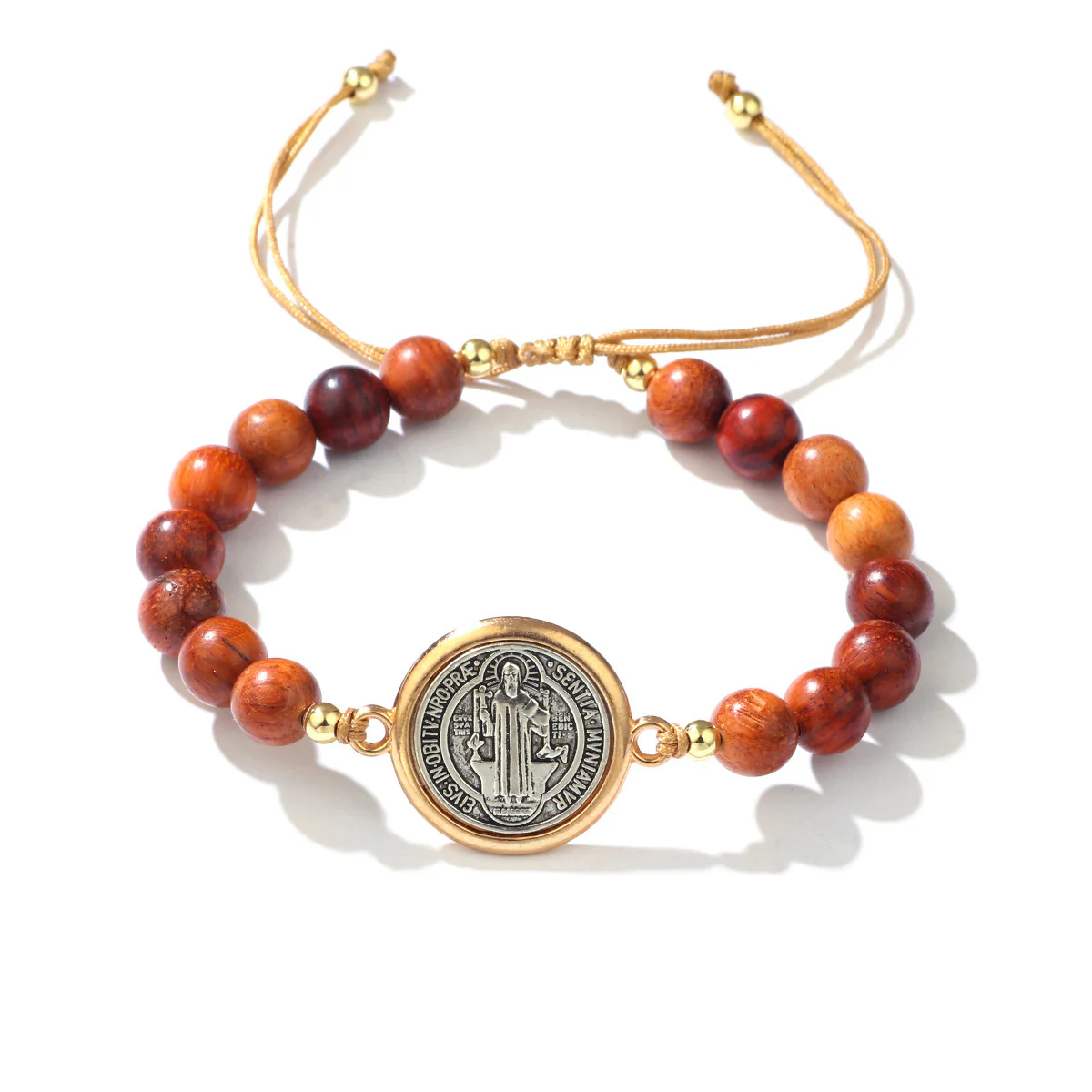 Wooden Beads Saint Benedict Medal Adjustable Bracelet Amen Artisan - Image 3