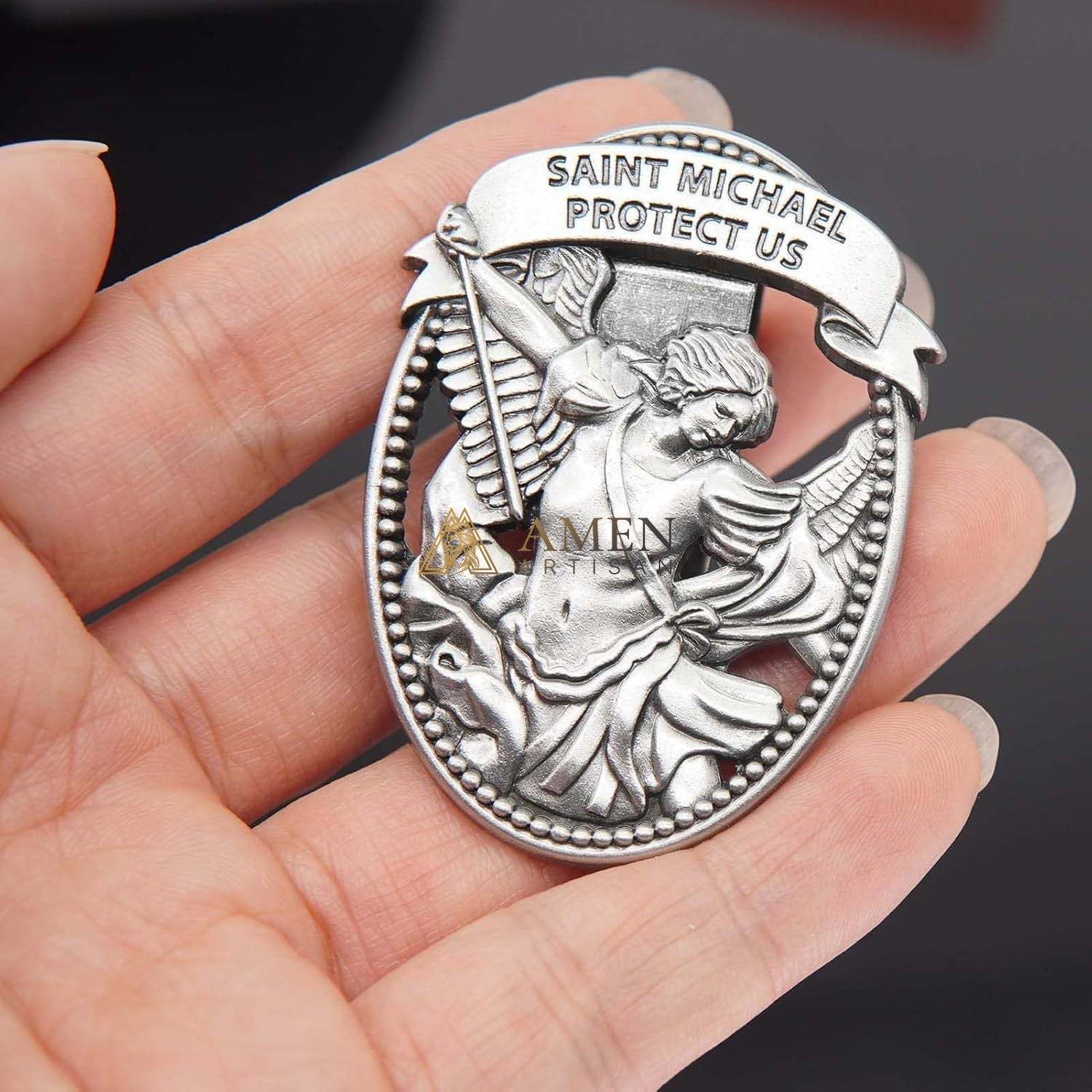 St Michael Medal Car Clip Amen Artisan - Image 4